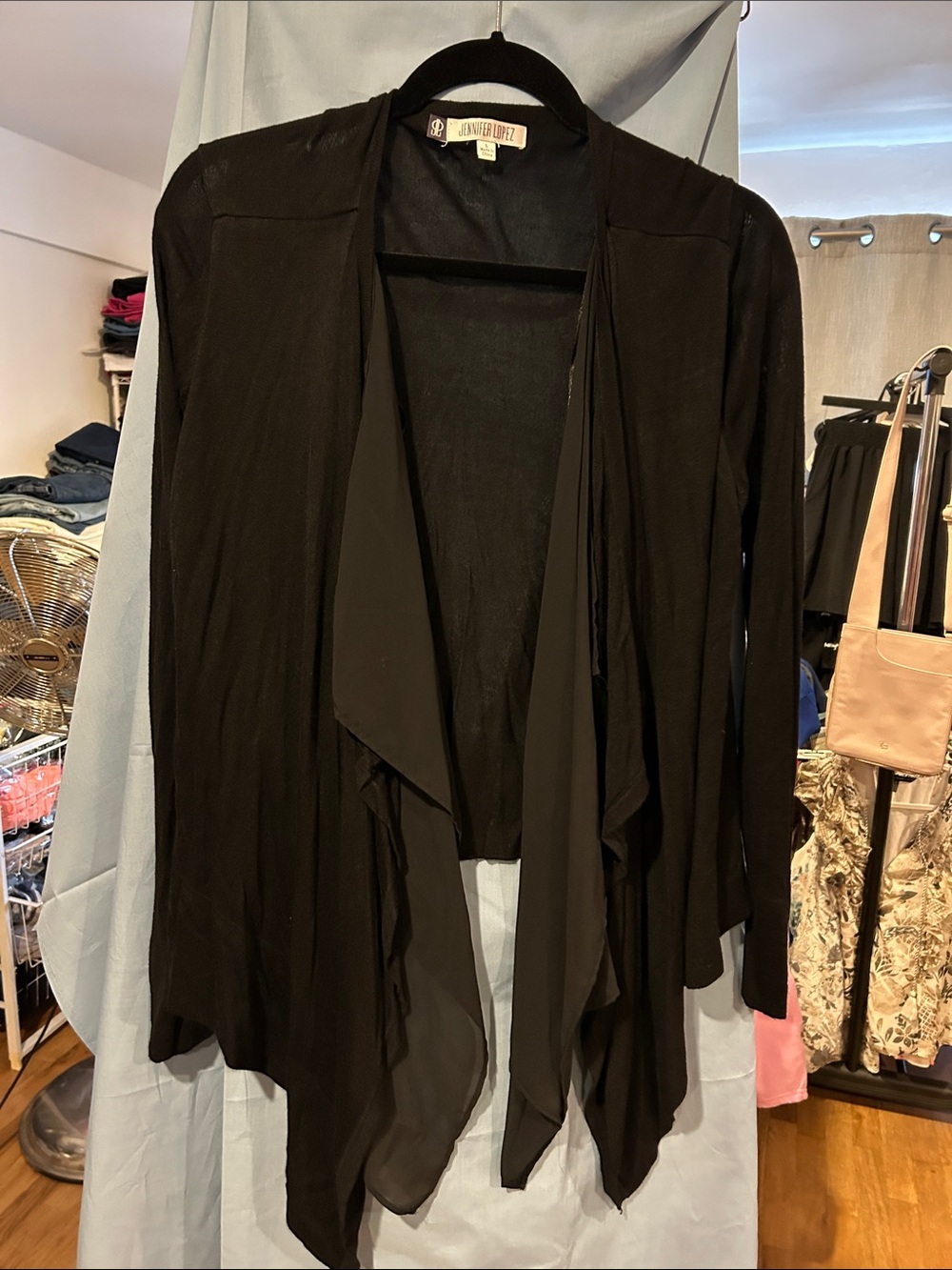 Jennifer Lopez Black Draped Waterfall Cardigan